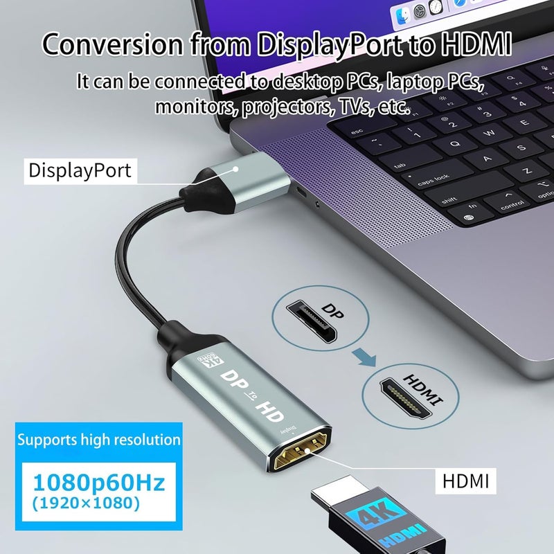 MaxRenard Display Port to HDMI Adapter,DP 1.2 to HDMI 4K 60Hz High Resolution,Audio/Video Sync,Compatible with Dell and HP,DisplayPort to HDMI Converter for HDTVs,Monitors,projectors,Computers - Image 2